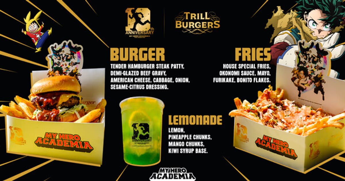 My Hero Academia 10th Anniversary Special Burger Menu Arrives with Trill Burgers in Houston